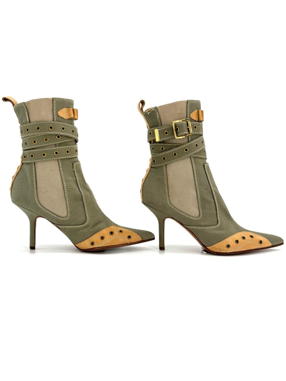 Dior Vintage John Galliano Bondage Green Canvas Pointed Toe Chelsea Boots 36.5 - Picture 6 of 10